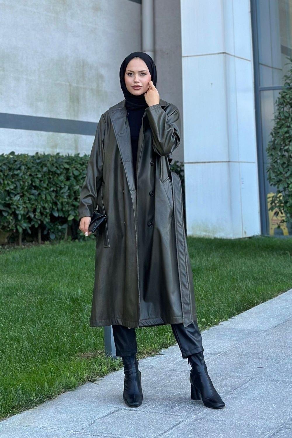 Leather Trench Coat Khaki Leather Trench Coat Khaki