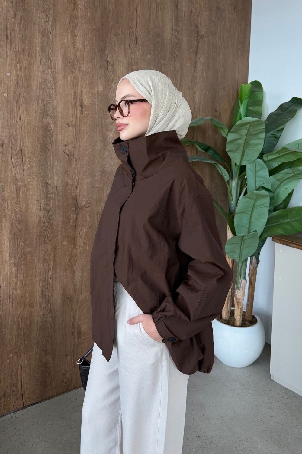 Paraşüt Yüksek Yaka Trenç Kahverengi 7149 