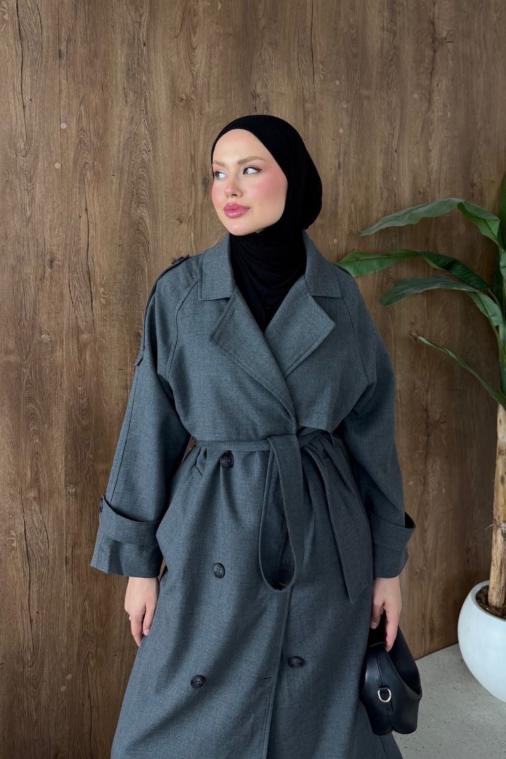 Dubai Klasik Trençkot Antrasit 7589 