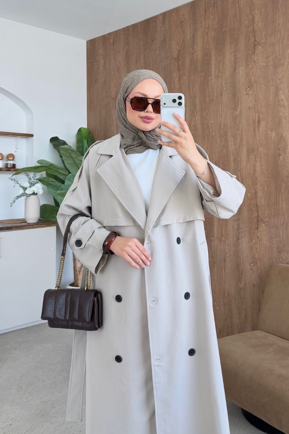 Dubai Klasik Trençkot Taş 7589 