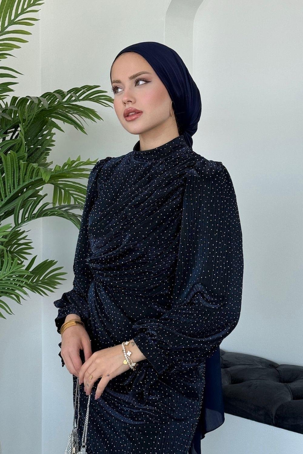 Maviş Simli Abiye Lacivert 7710 