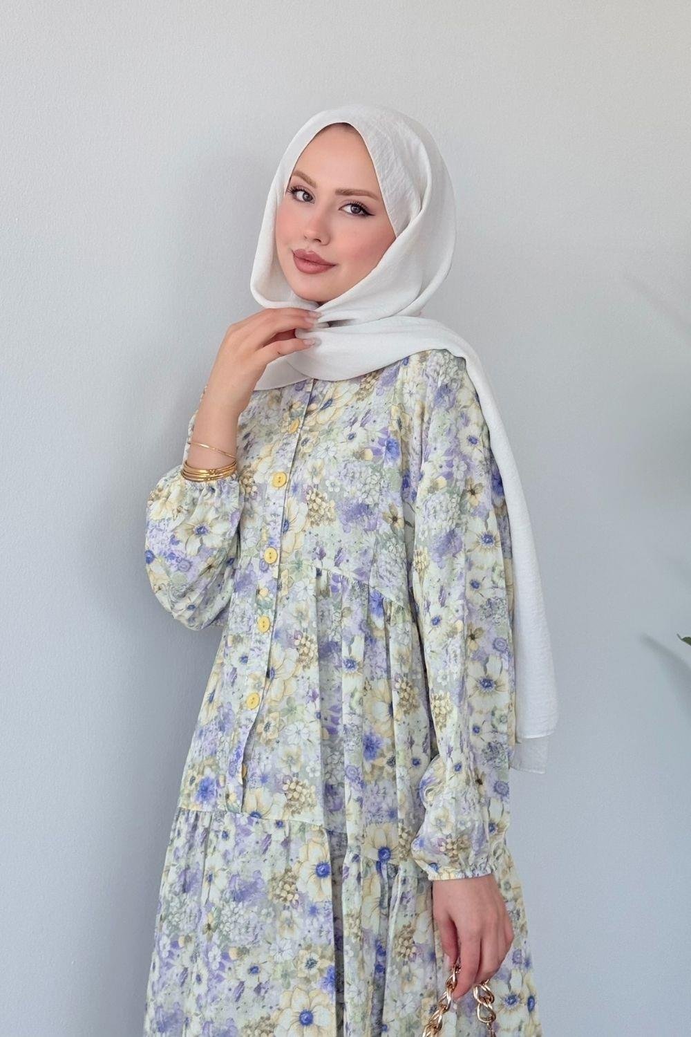 Liva  Çiçekli Elbise Ekru 7965 
