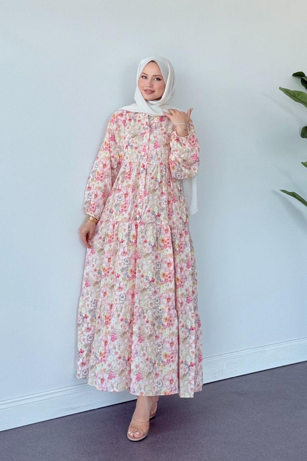 Liva  Çiçekli Elbise Pembe 7965 