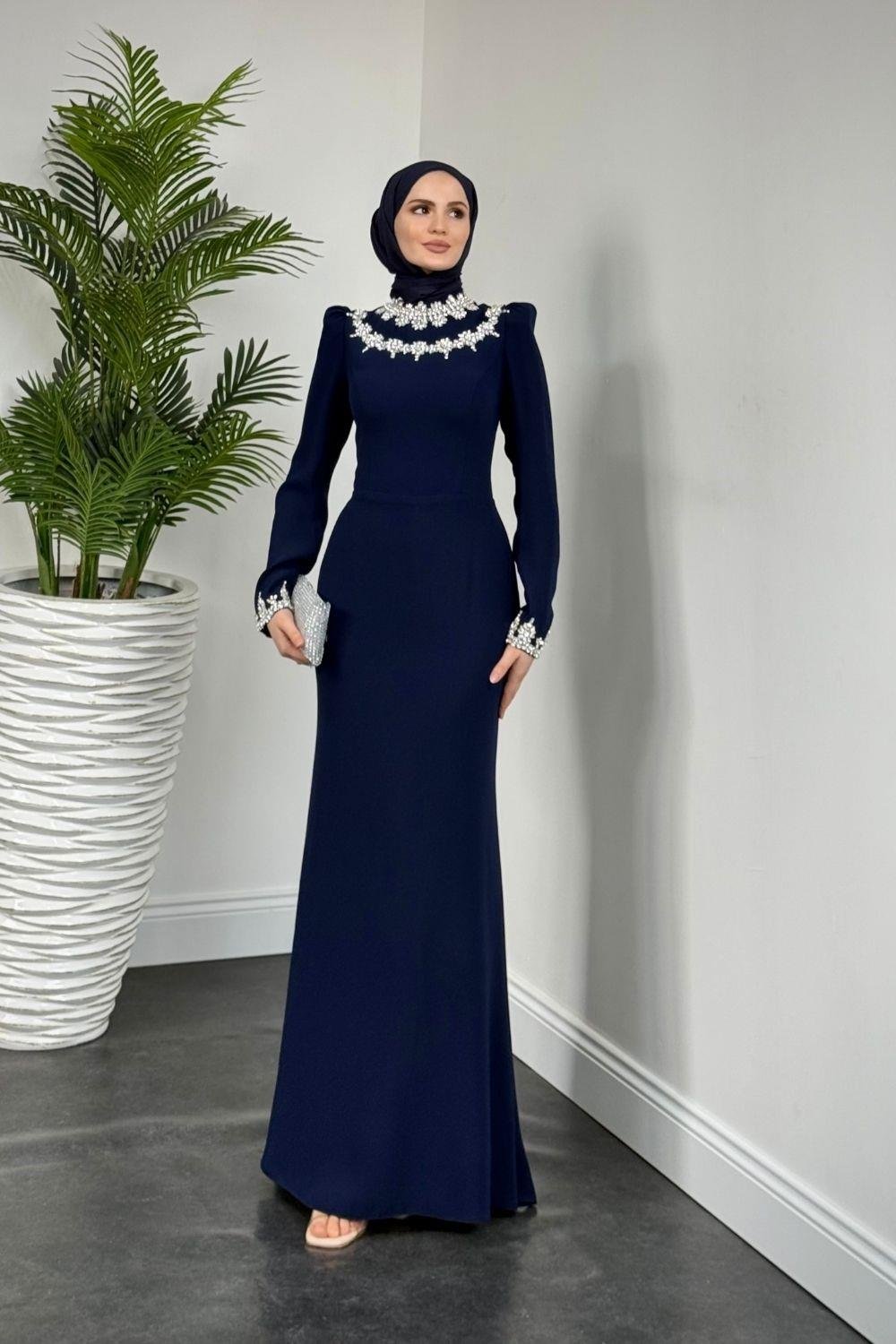 Bloom Kolu Ve Boynu Abiye Lacivert 80000 