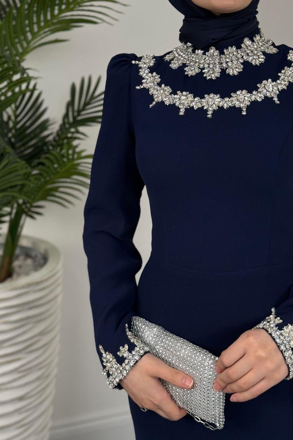 Bloom Kolu Ve Boynu Abiye Lacivert 80000 