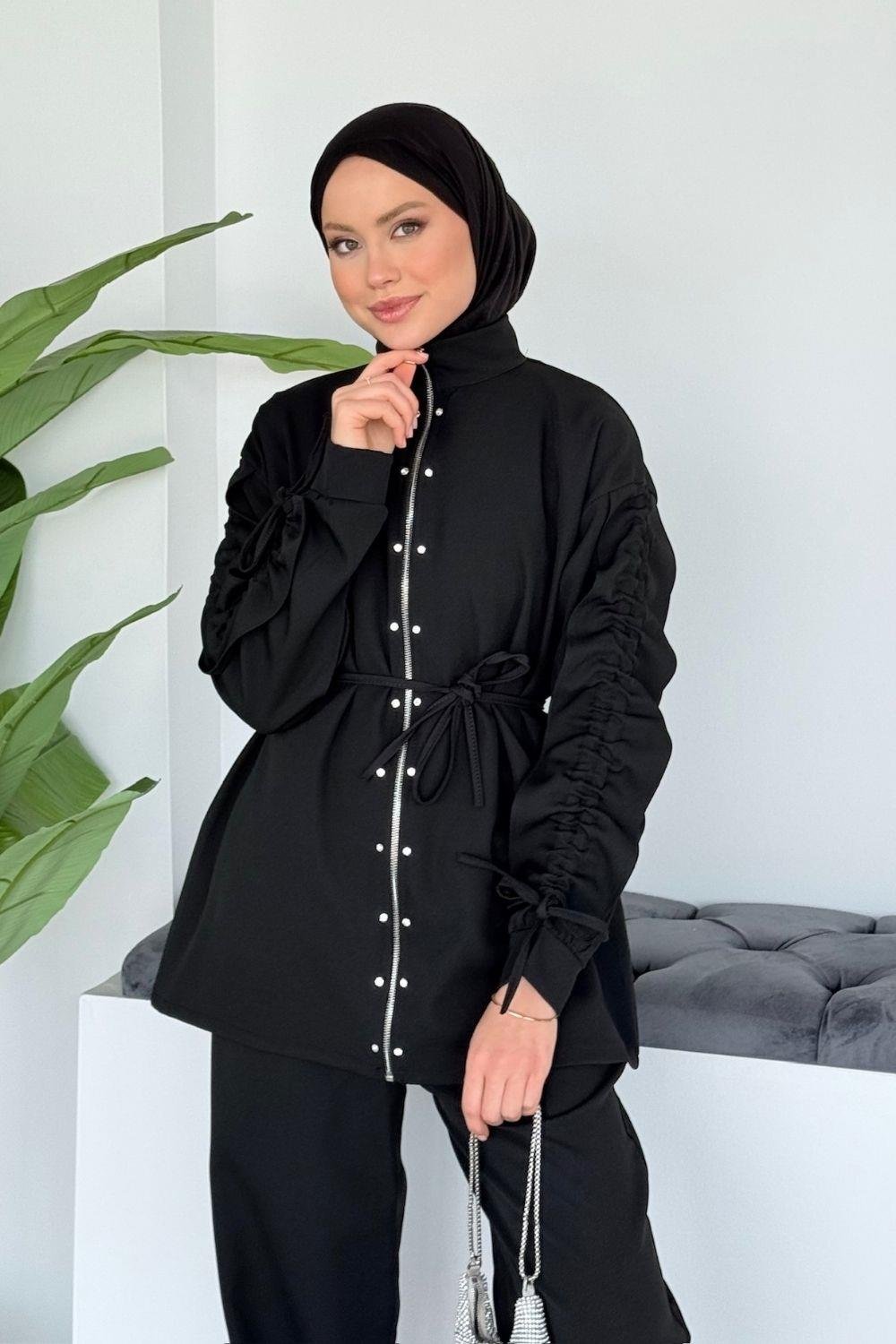 Berna Kol Büzgülü Takım Siyah 8004 