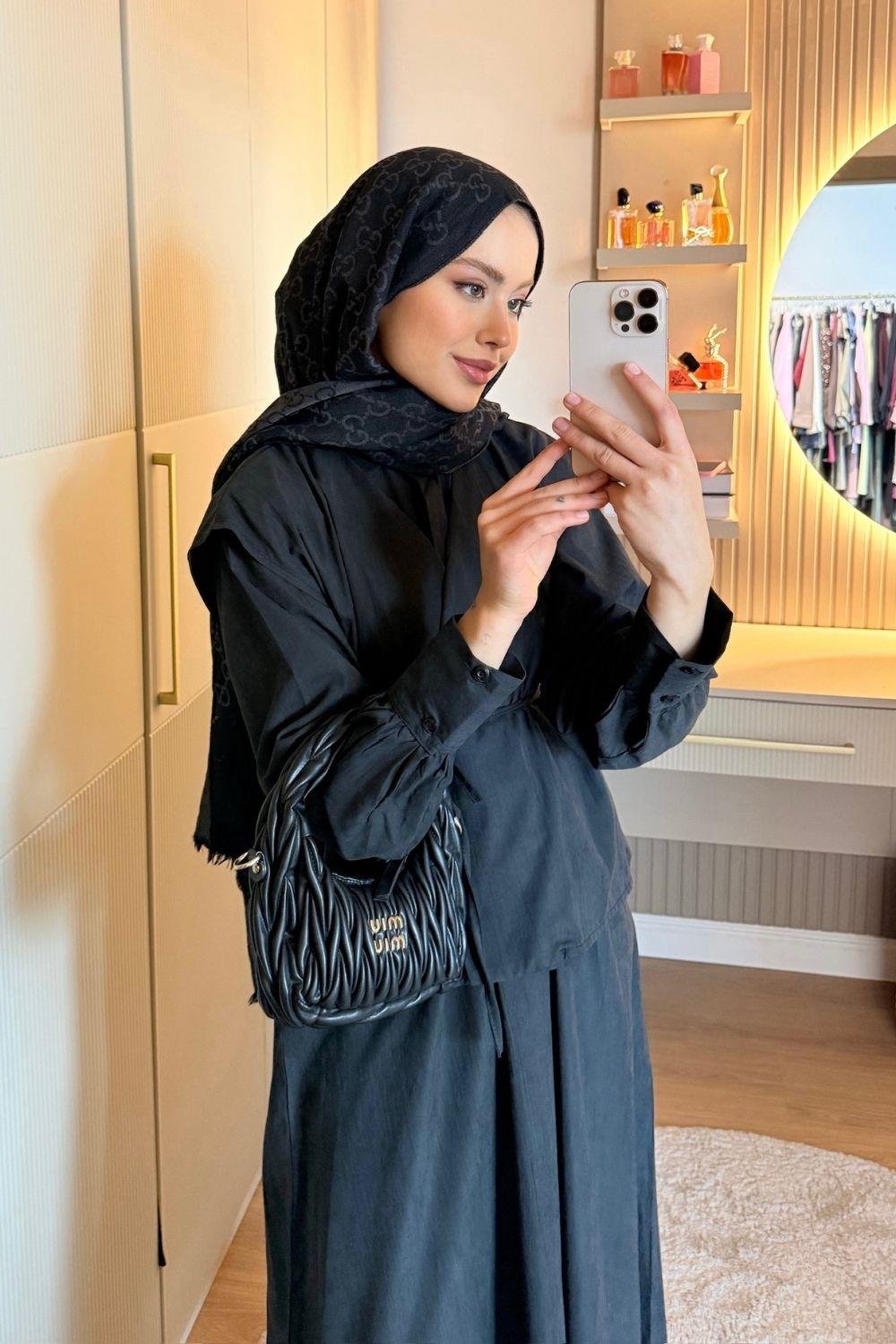 Banu Jileli Yelekli Elbise Siyah 8005 