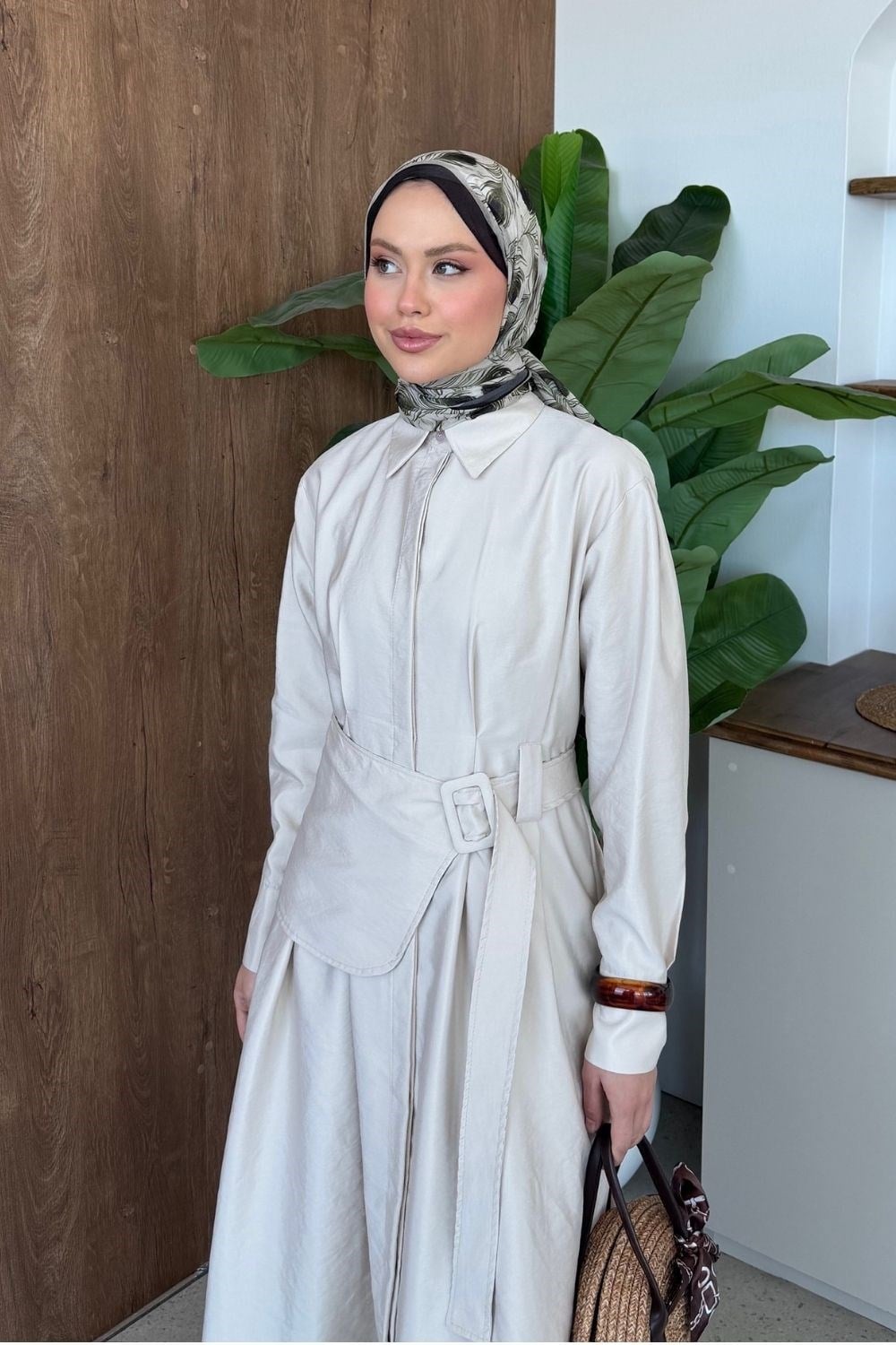 Viyana Kemerli Elbise Bej 8032 