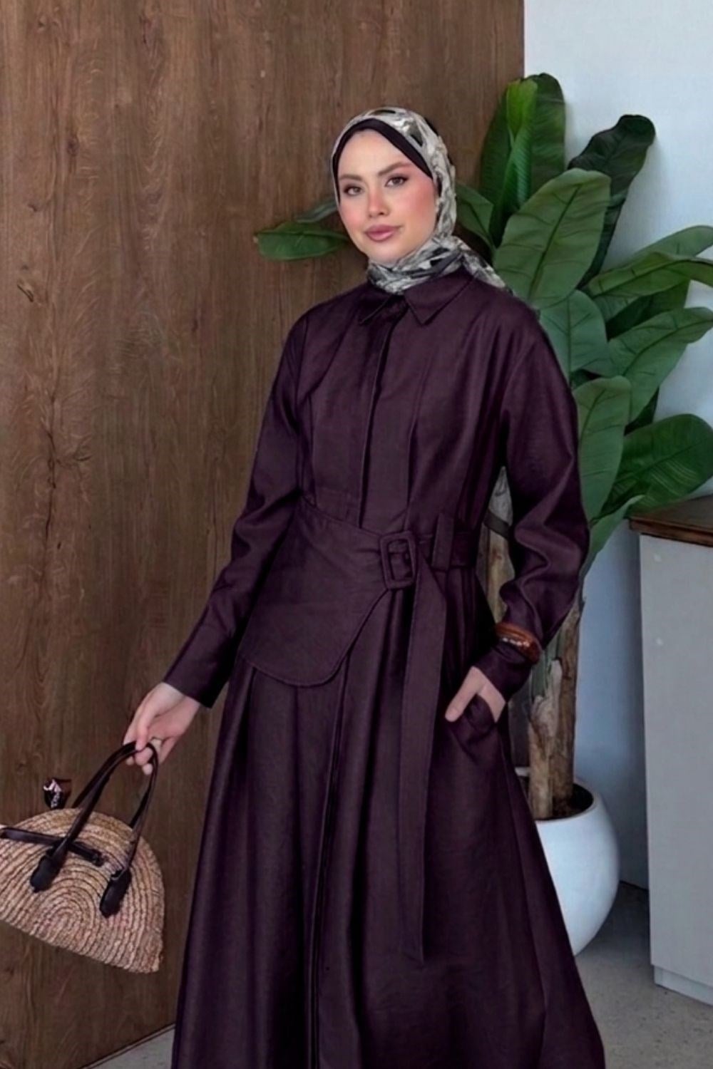 Viyana Kemerli Elbise Mürdüm 8032 