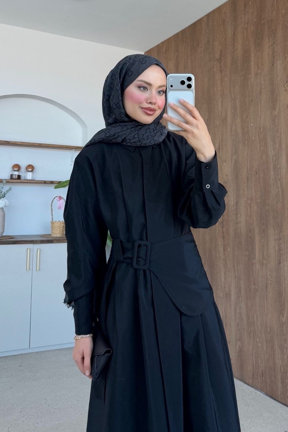 Viyana Kemerli Elbise Siyah 8032 