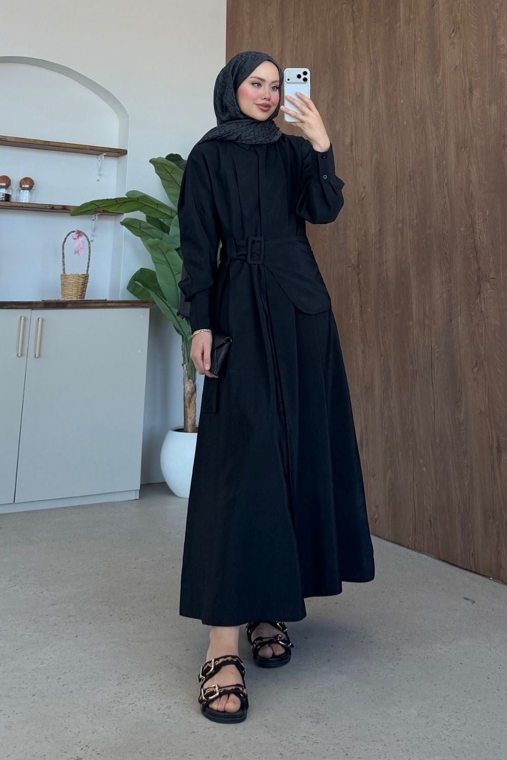 Viyana Kemerli Elbise Siyah 8032 