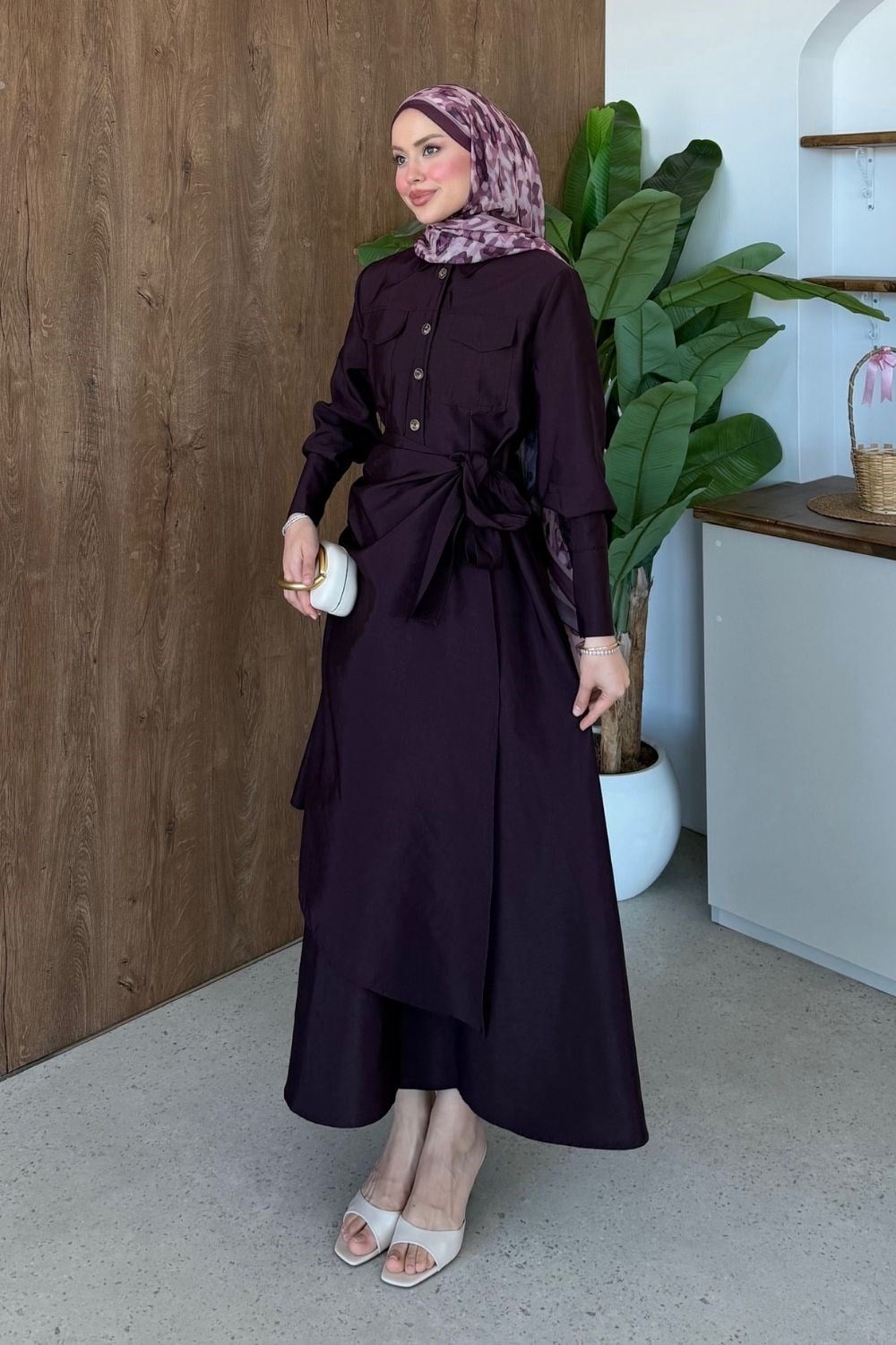 Suvena Yandan Bağlamalı Elbise Mürdüm 80390 