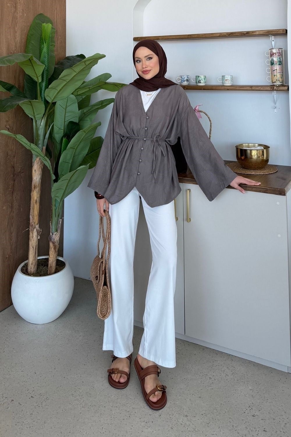 Jakarlı Gömlek Vizon 8040 