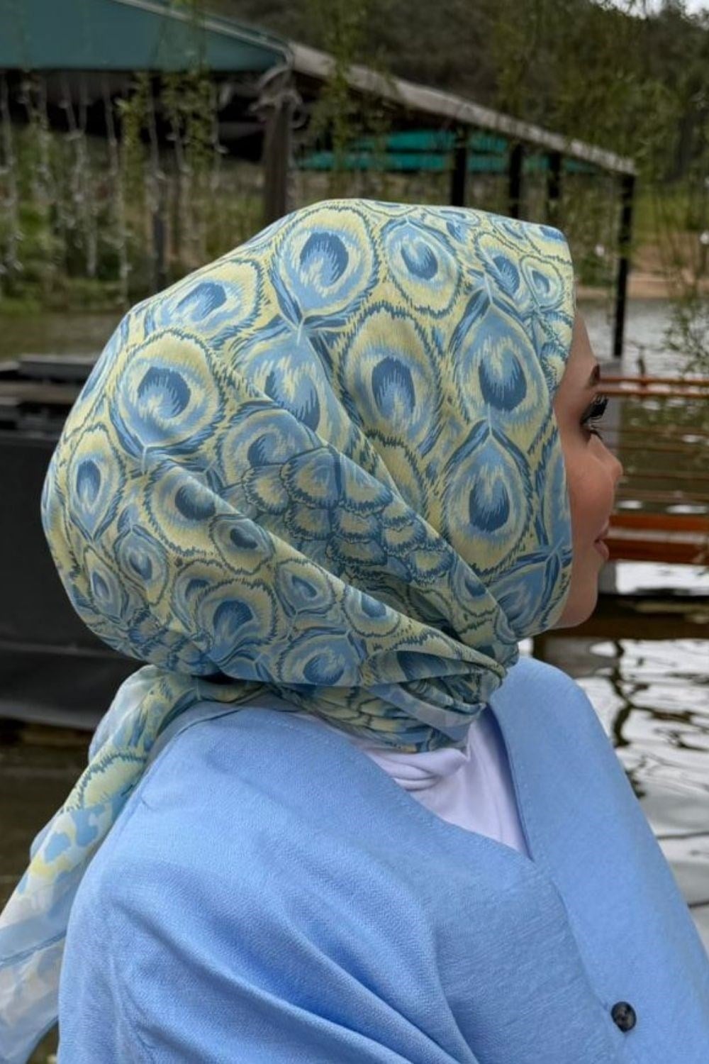 Leafora Aqua Soft Eşarp Mavi 8047 