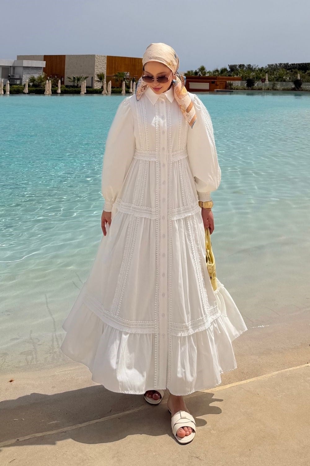 Belinda Güpür Detaylı Elbise Beyaz 80470 