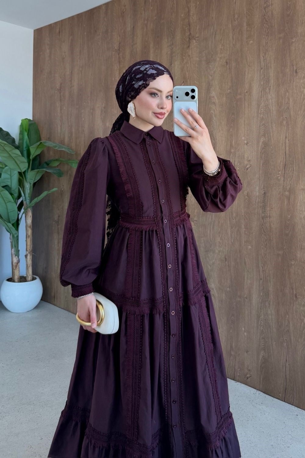 Belinda Güpür Detaylı Elbise Bordo 80470 