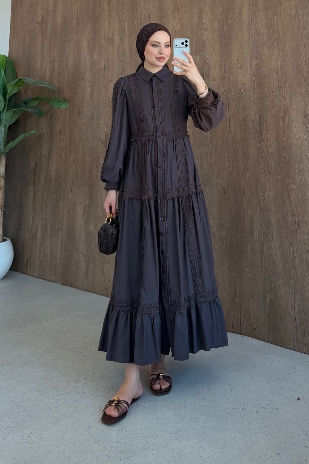 Belinda Güpür Detaylı Elbise Kahverengi 80470 
