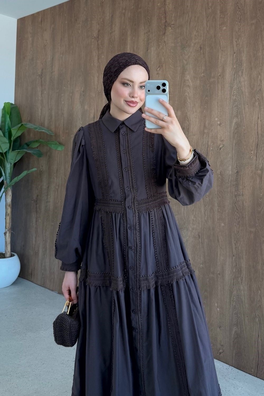 Belinda Güpür Detaylı Elbise Kahverengi 80470 