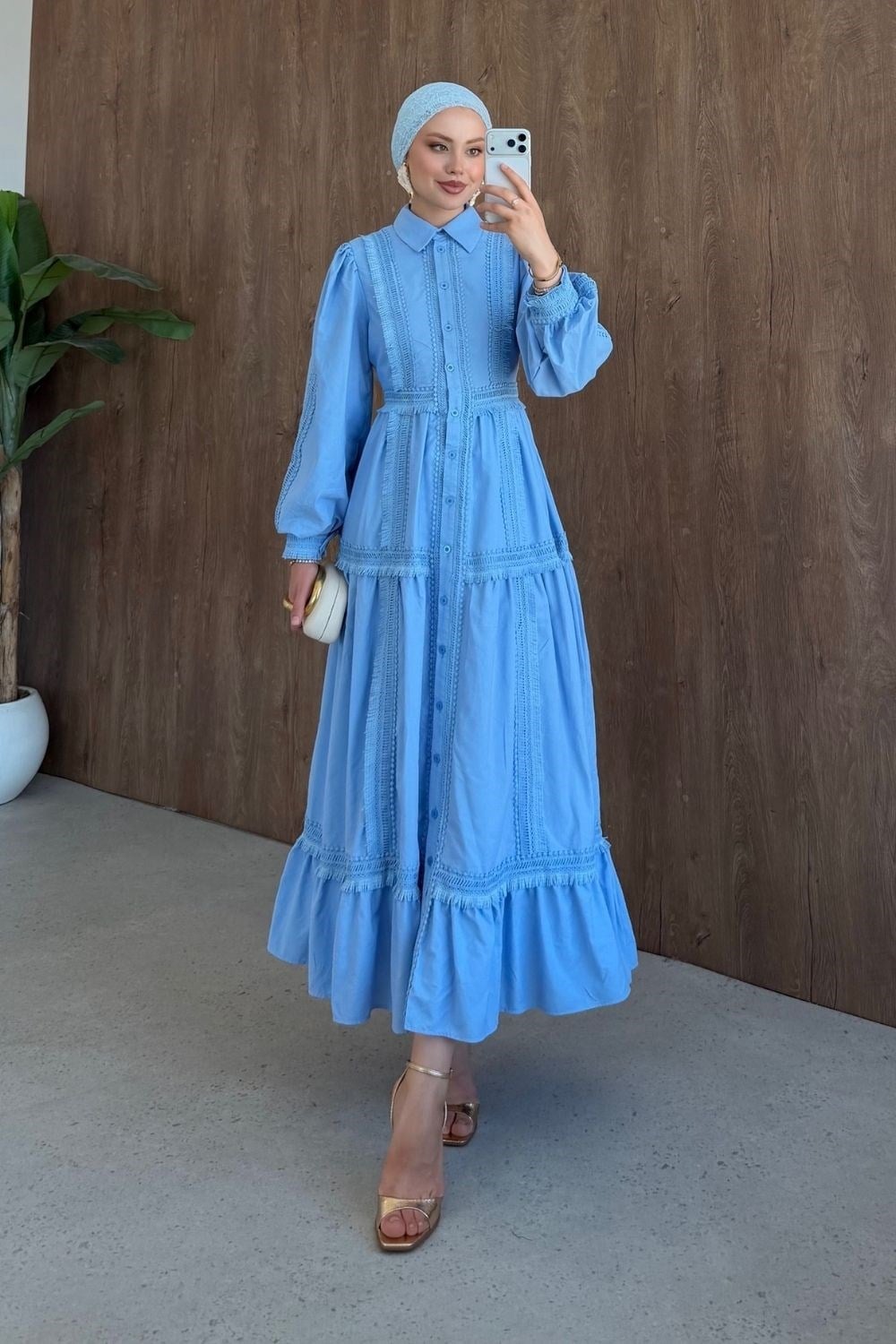 Belinda Güpür Detaylı Elbise Mavi 80470 