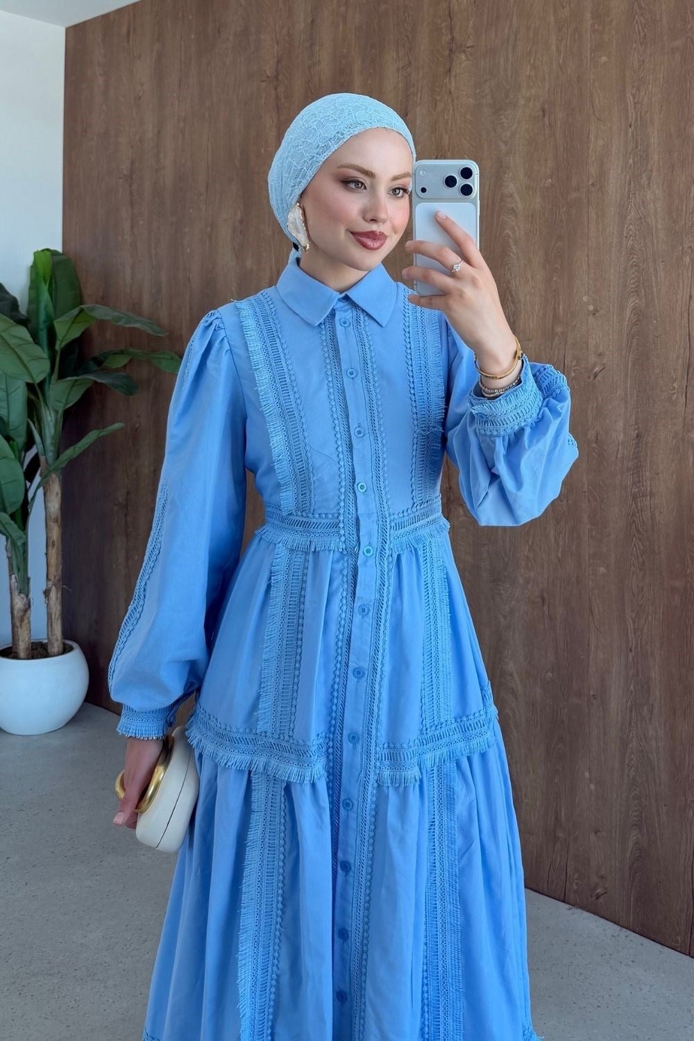 Belinda Güpür Detaylı Elbise Mavi 80470 