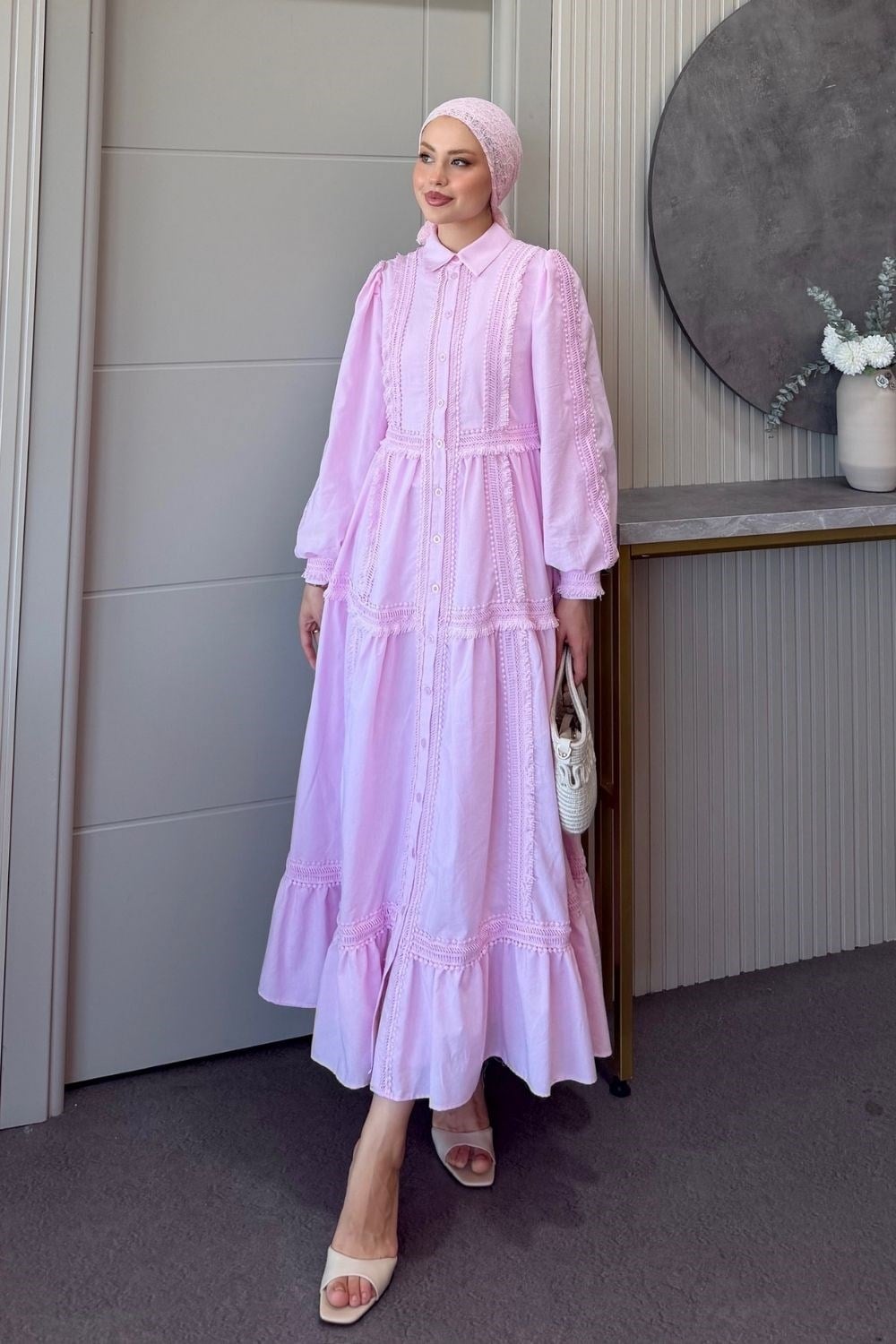 Belinda Güpür Detaylı Elbise Pembe 80470 