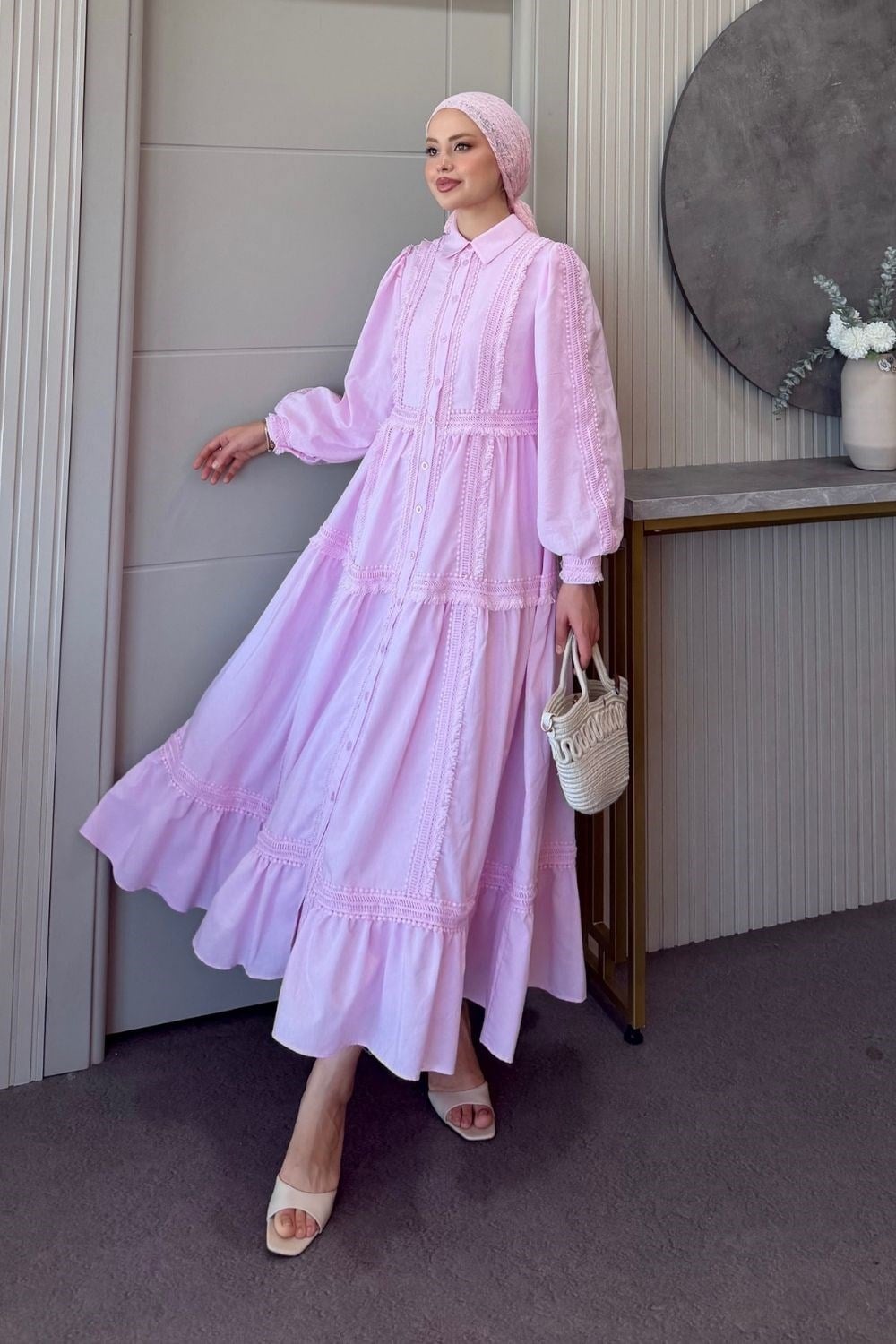 Belinda Güpür Detaylı Elbise Pembe 80470 