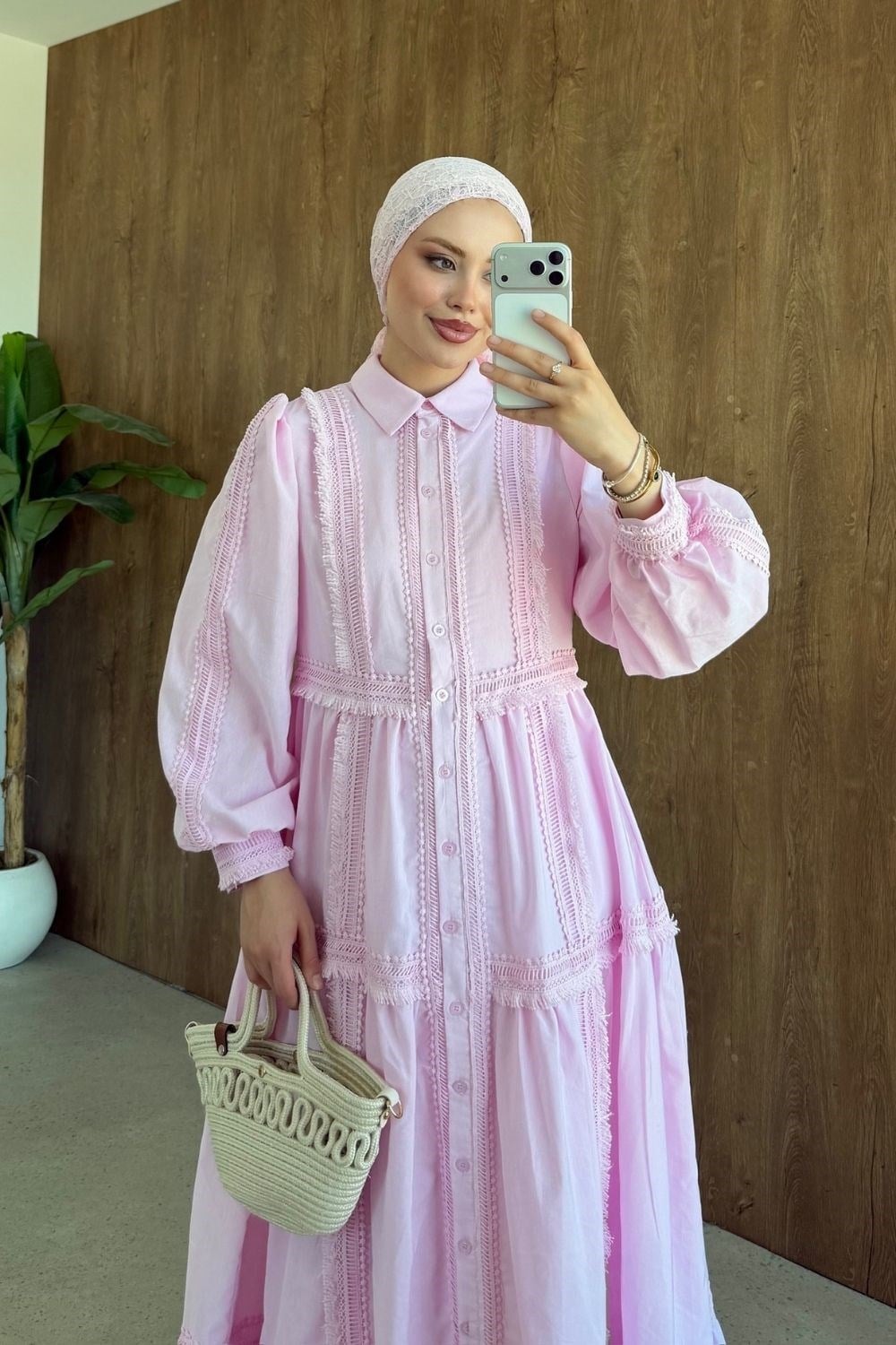 Belinda Güpür Detaylı Elbise Pembe 80470 