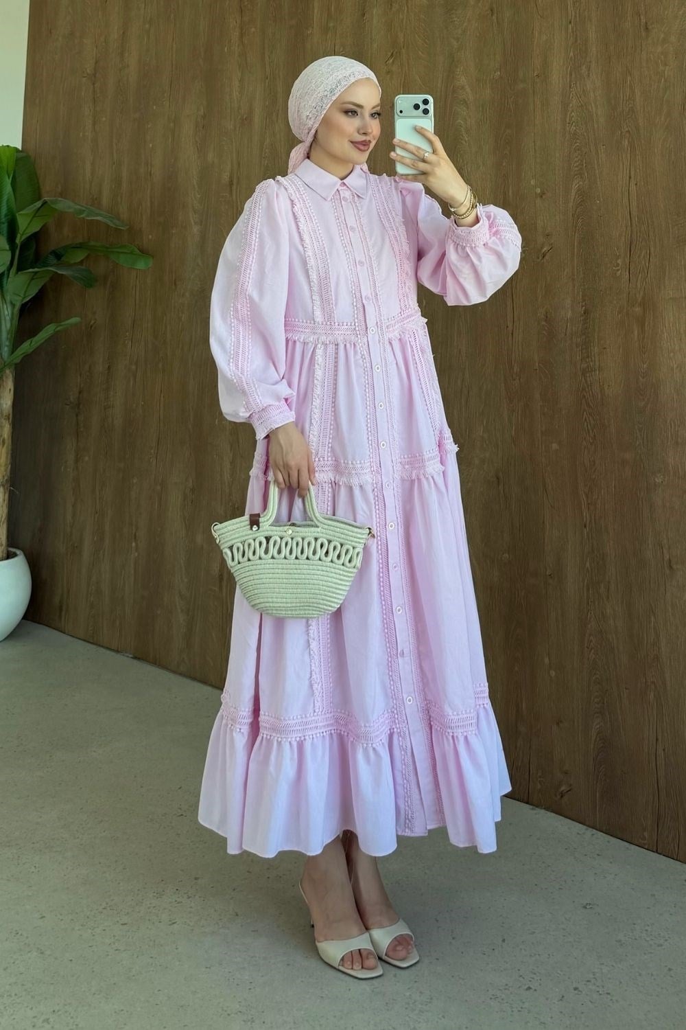 Belinda Güpür Detaylı Elbise Pembe 80470 