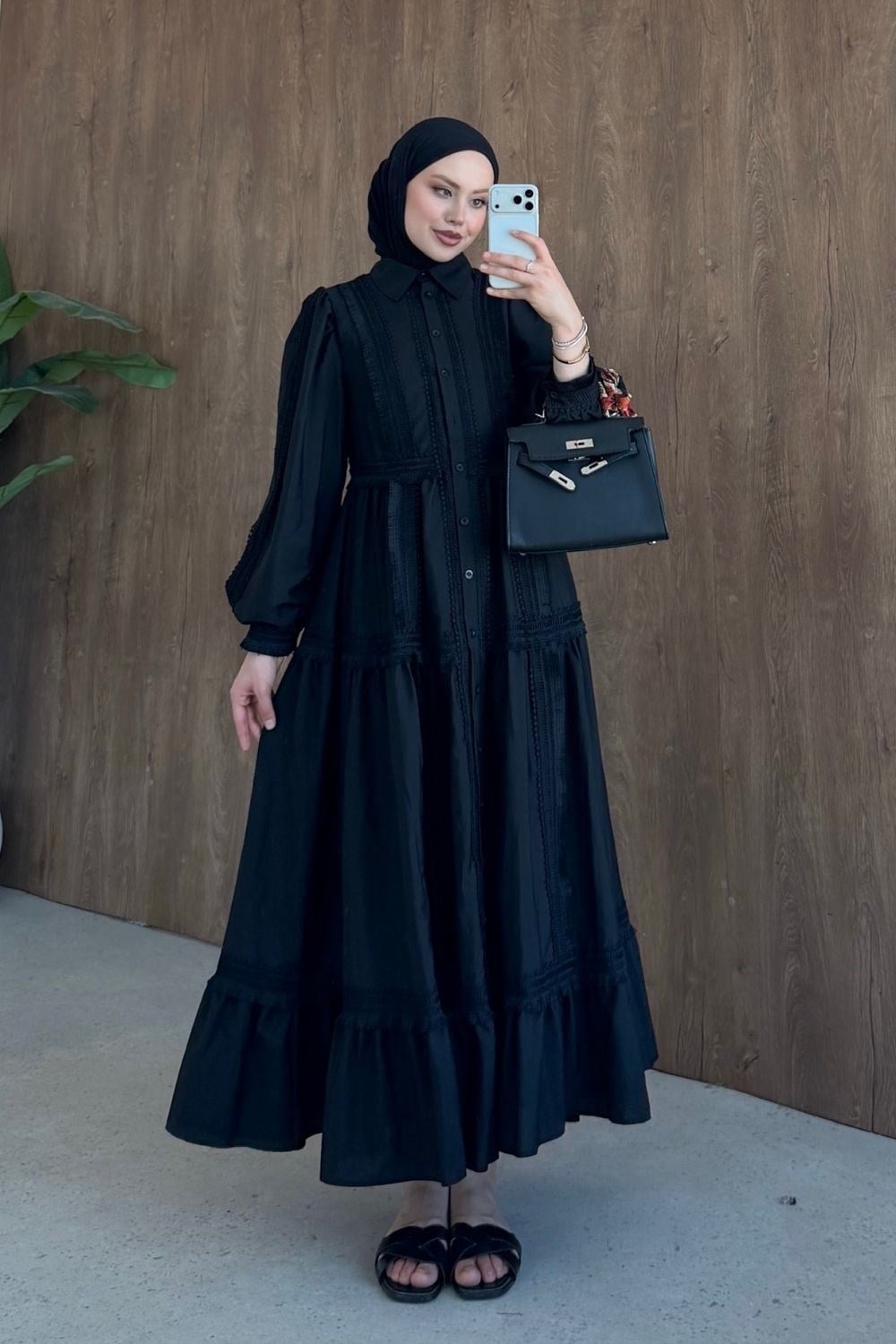 Belinda Güpür Detaylı Elbise Siyah 80470 
