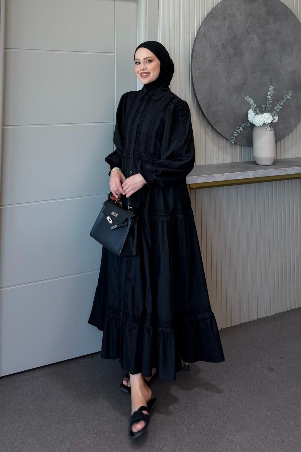 Belinda Güpür Detaylı Elbise Siyah 80470 