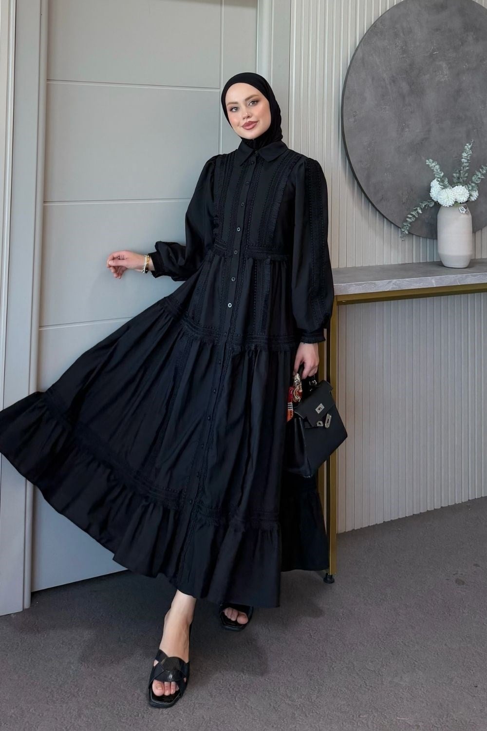 Belinda Güpür Detaylı Elbise Siyah 80470 