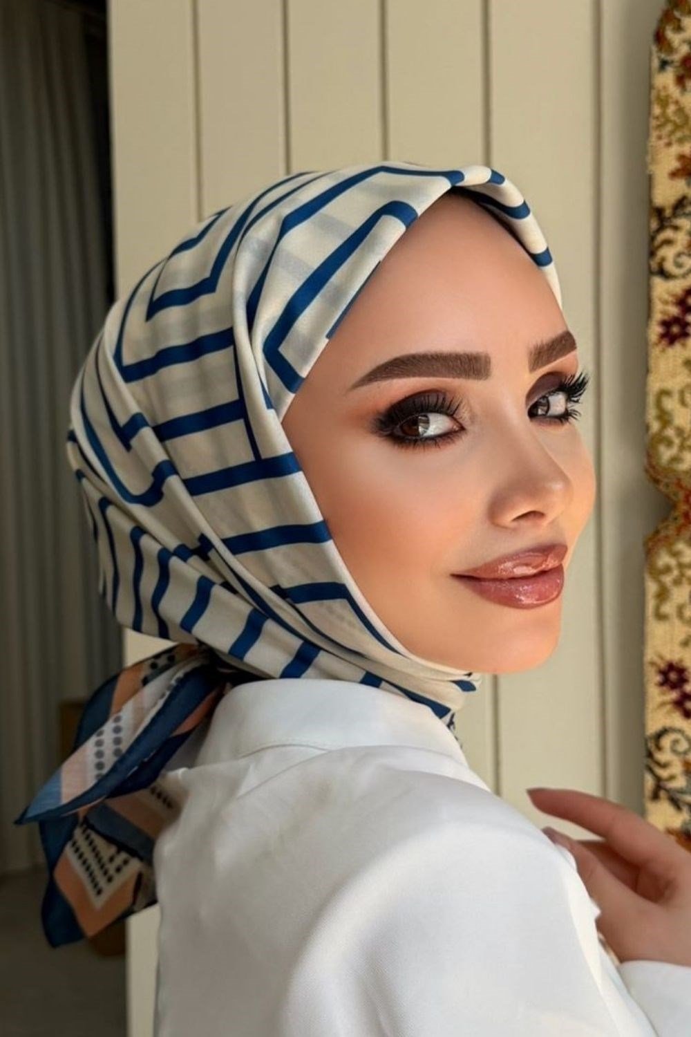 Çizgili Eşarp Lacivert 8048 