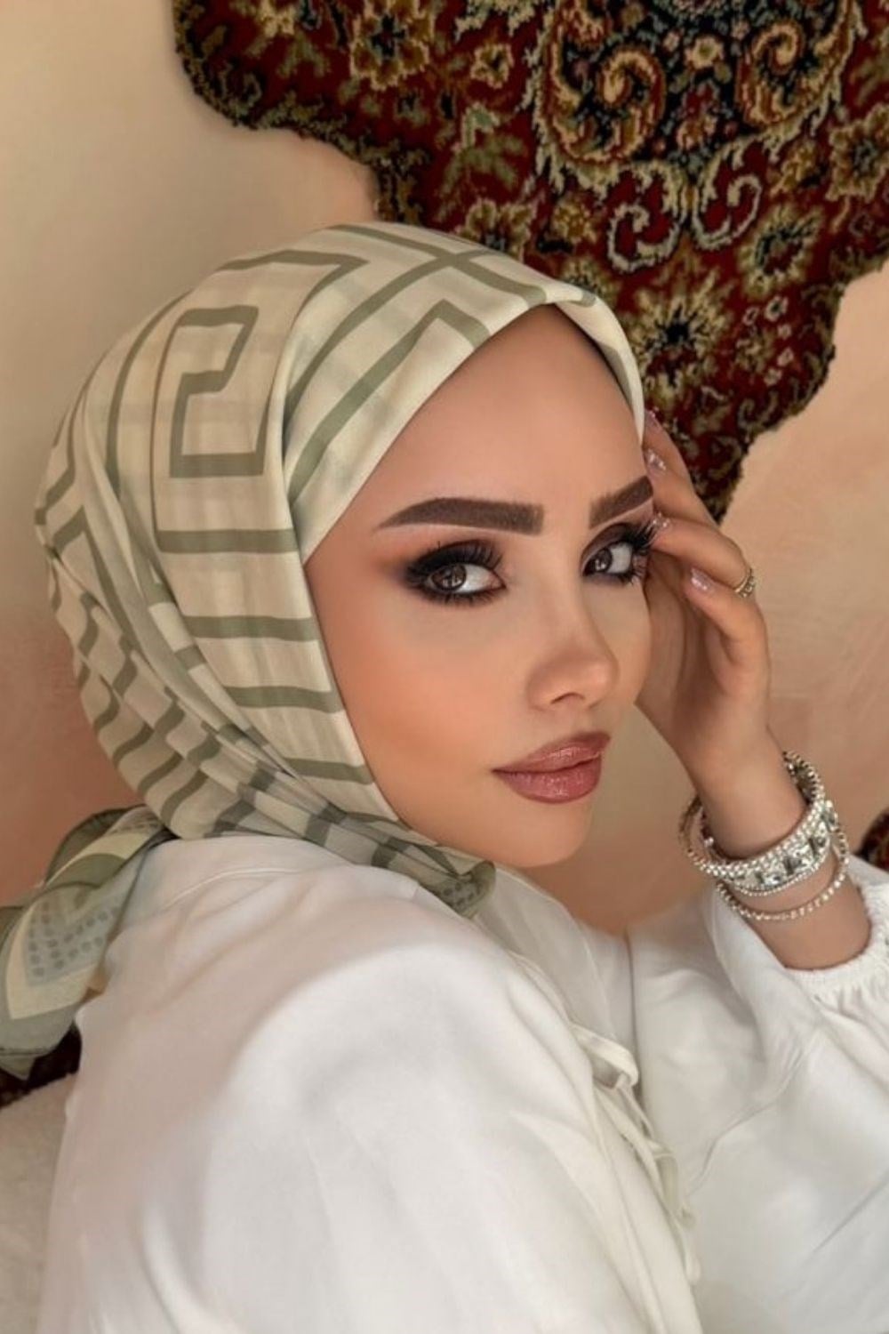 Çizgili Eşarp Yeşil 8048 
