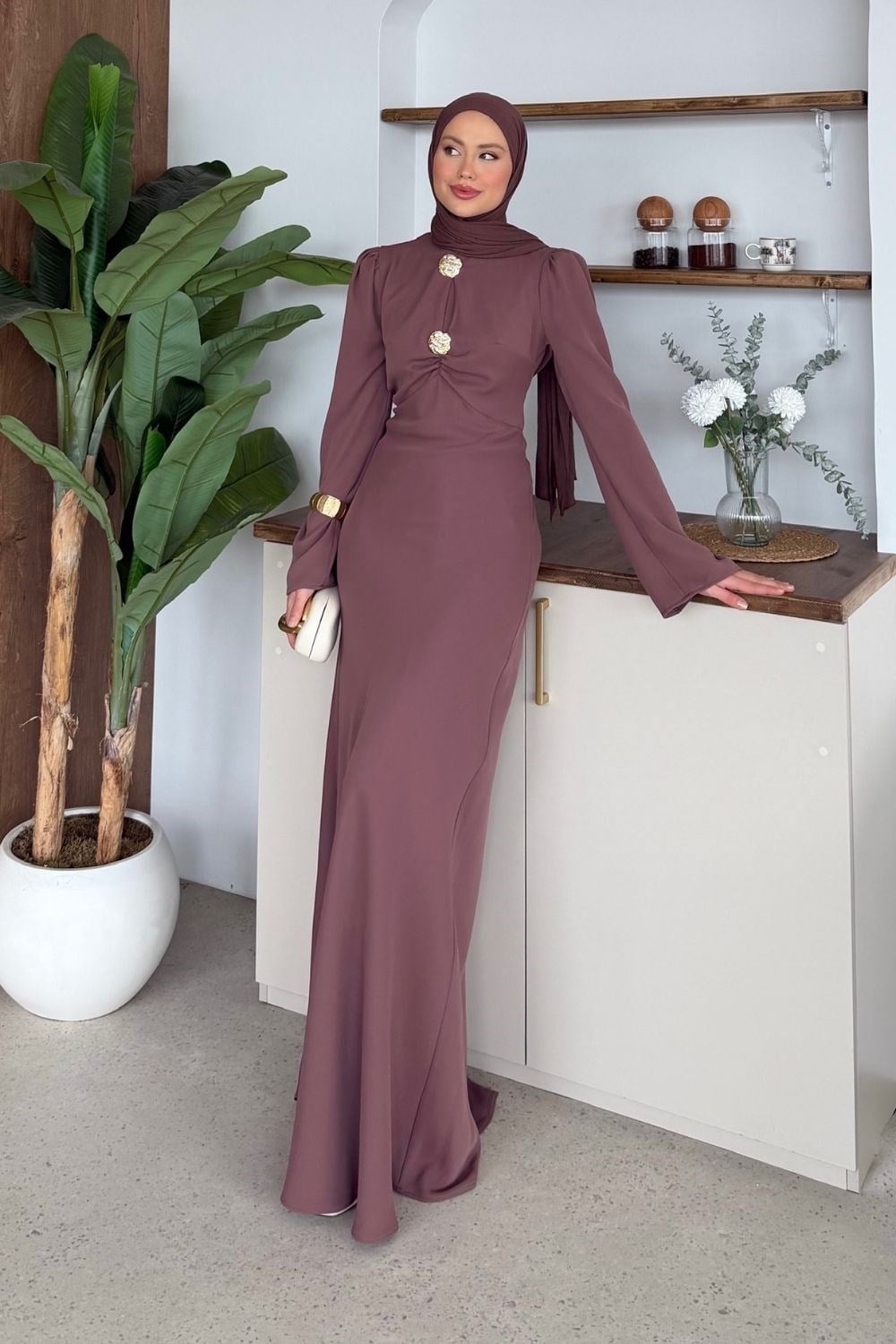 Rosalie Abiye Kahverengi 8049 