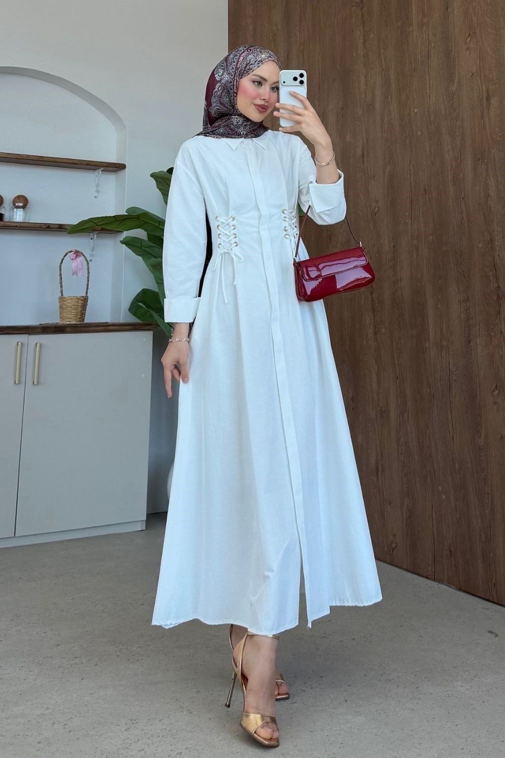Estella Kuşgözlü Elbise Beyaz 8053 