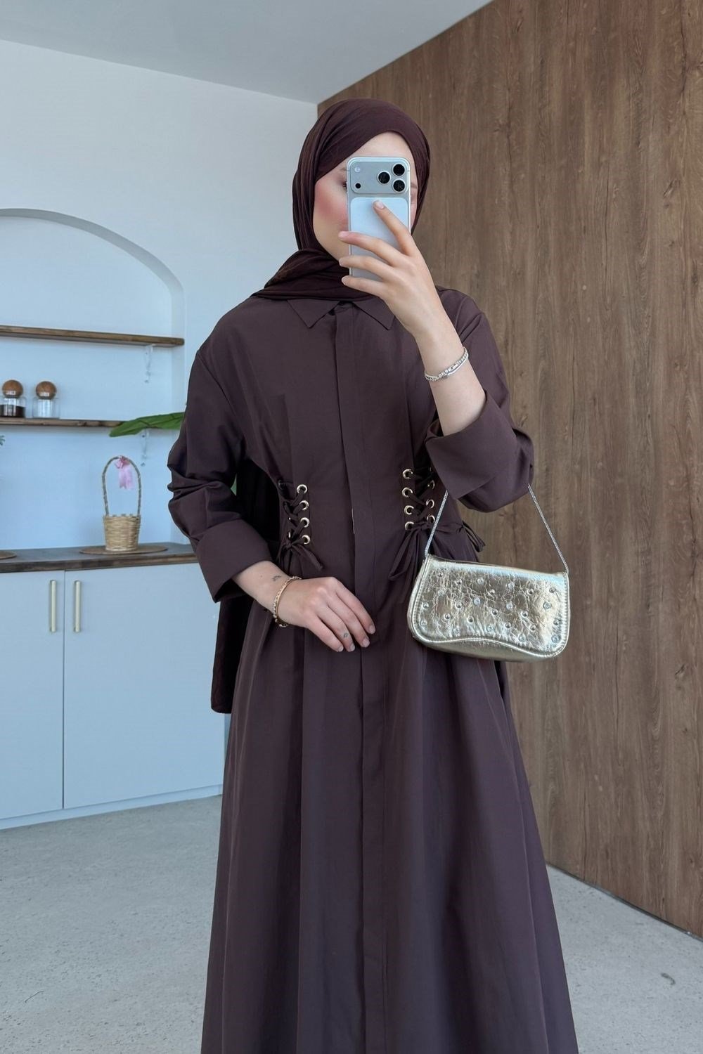 Estella Kuşgözlü Elbise Kahverengi 8053 