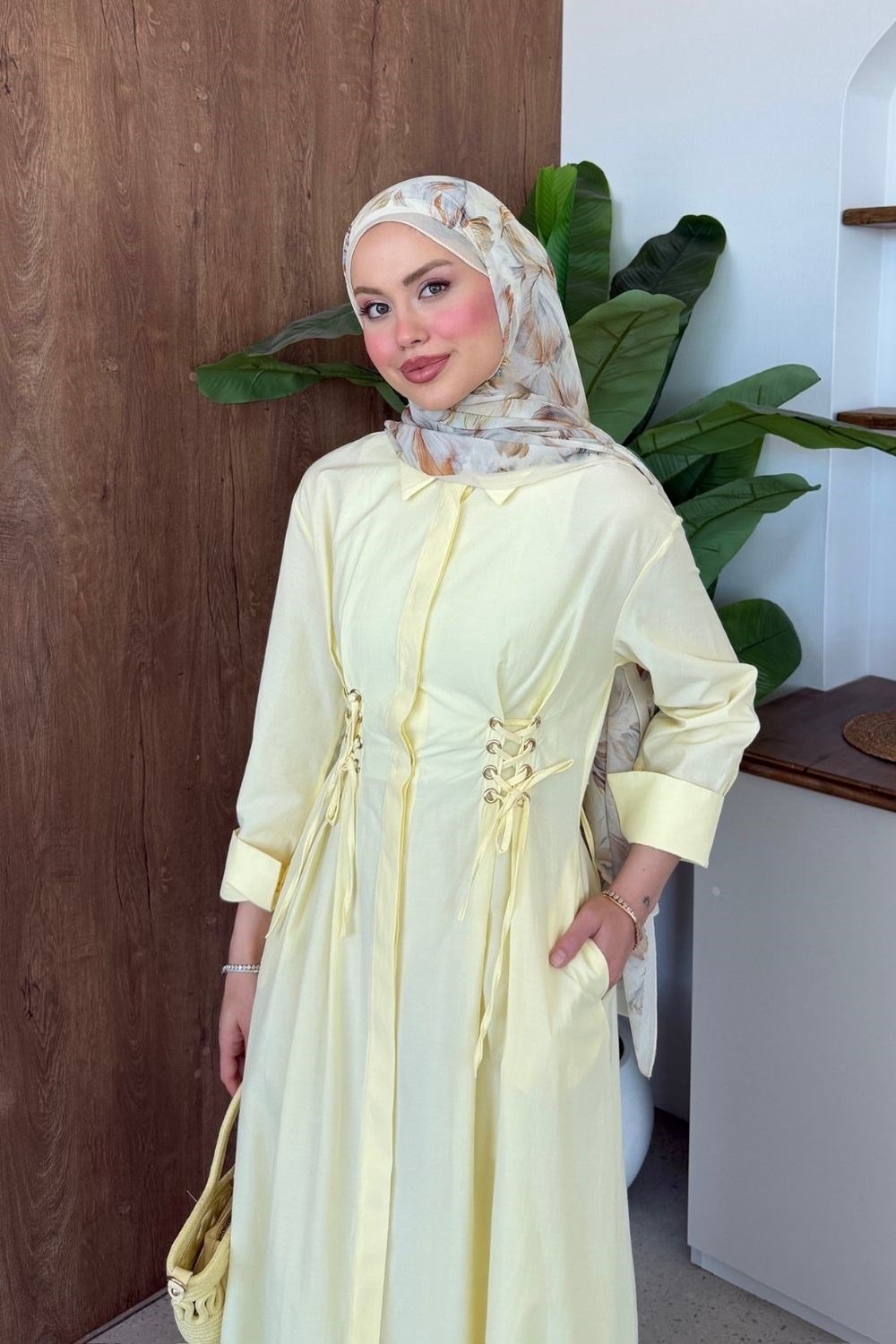 Estella Kuşgözlü Elbise Sarı 8053 
