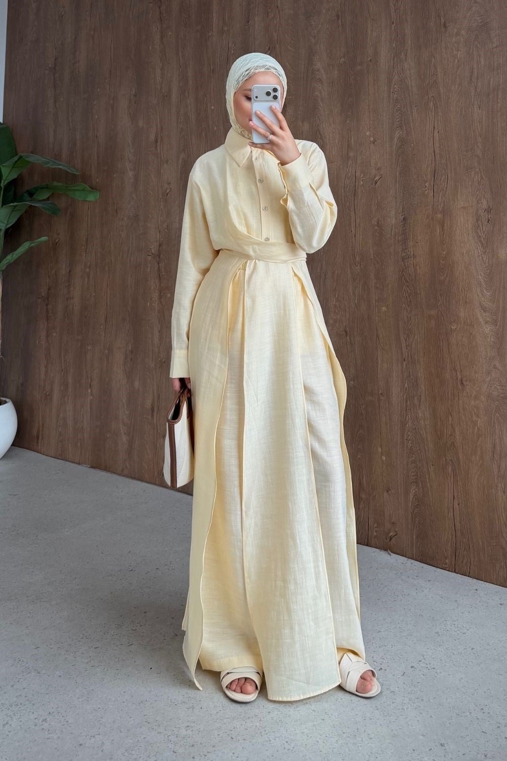 Celine Yırtmaçlı Pantolonlu Takım Sarı 8058 