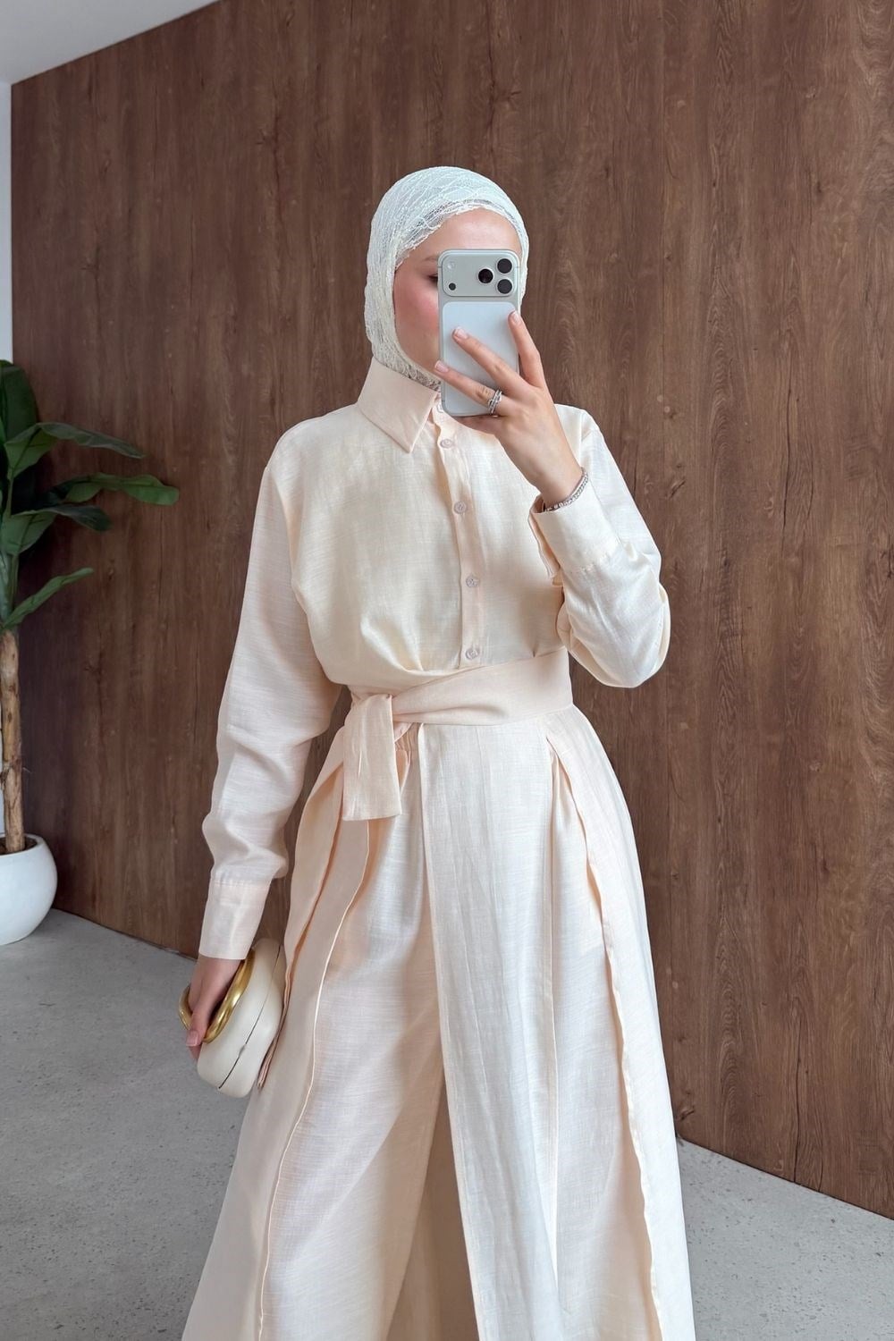 Celine Yırtmaçlı Pantolonlu Takım Somon 8058 