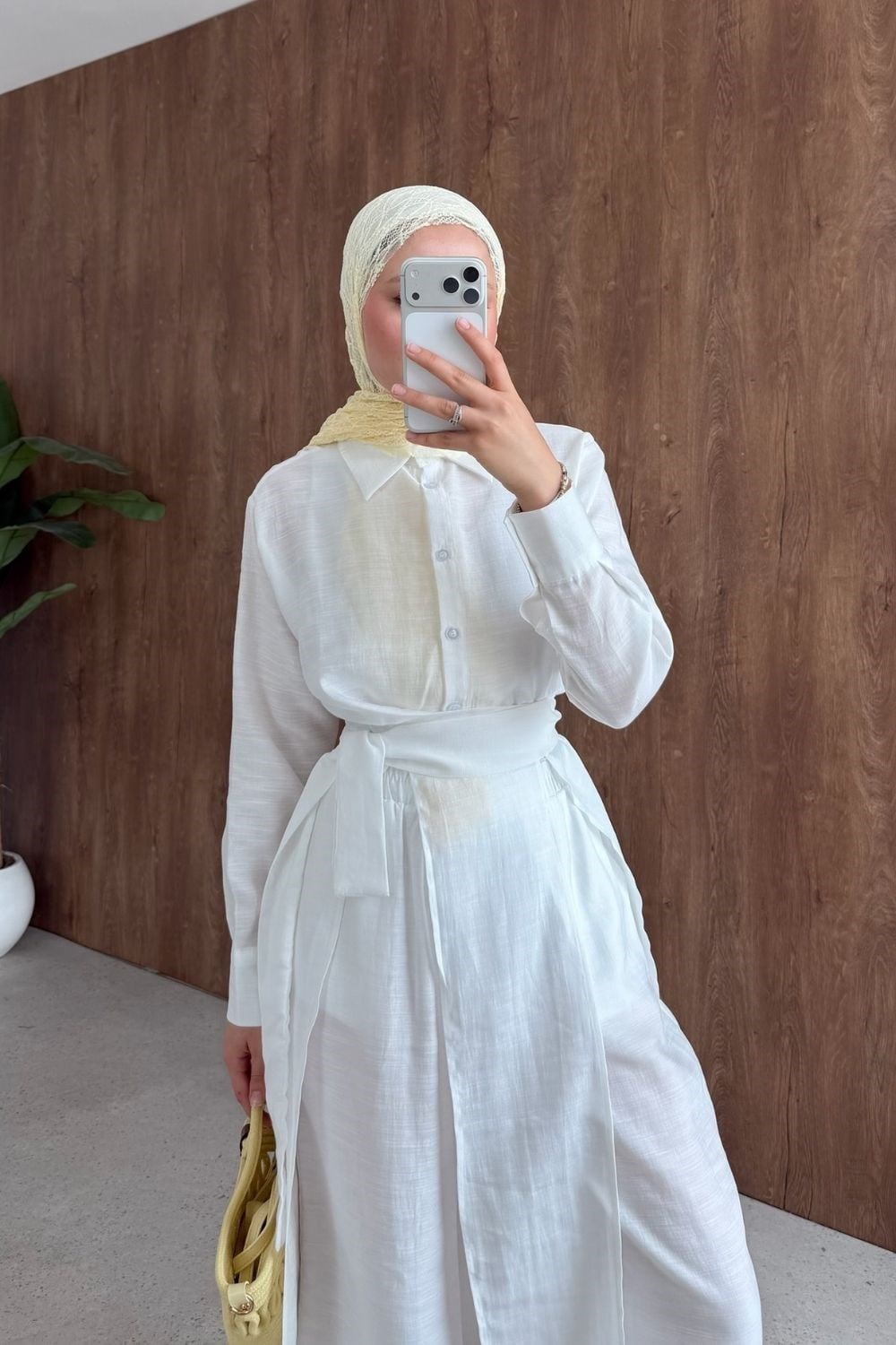 Celine Yırtmaçlı Pantolonlu Takım Beyaz 8058 