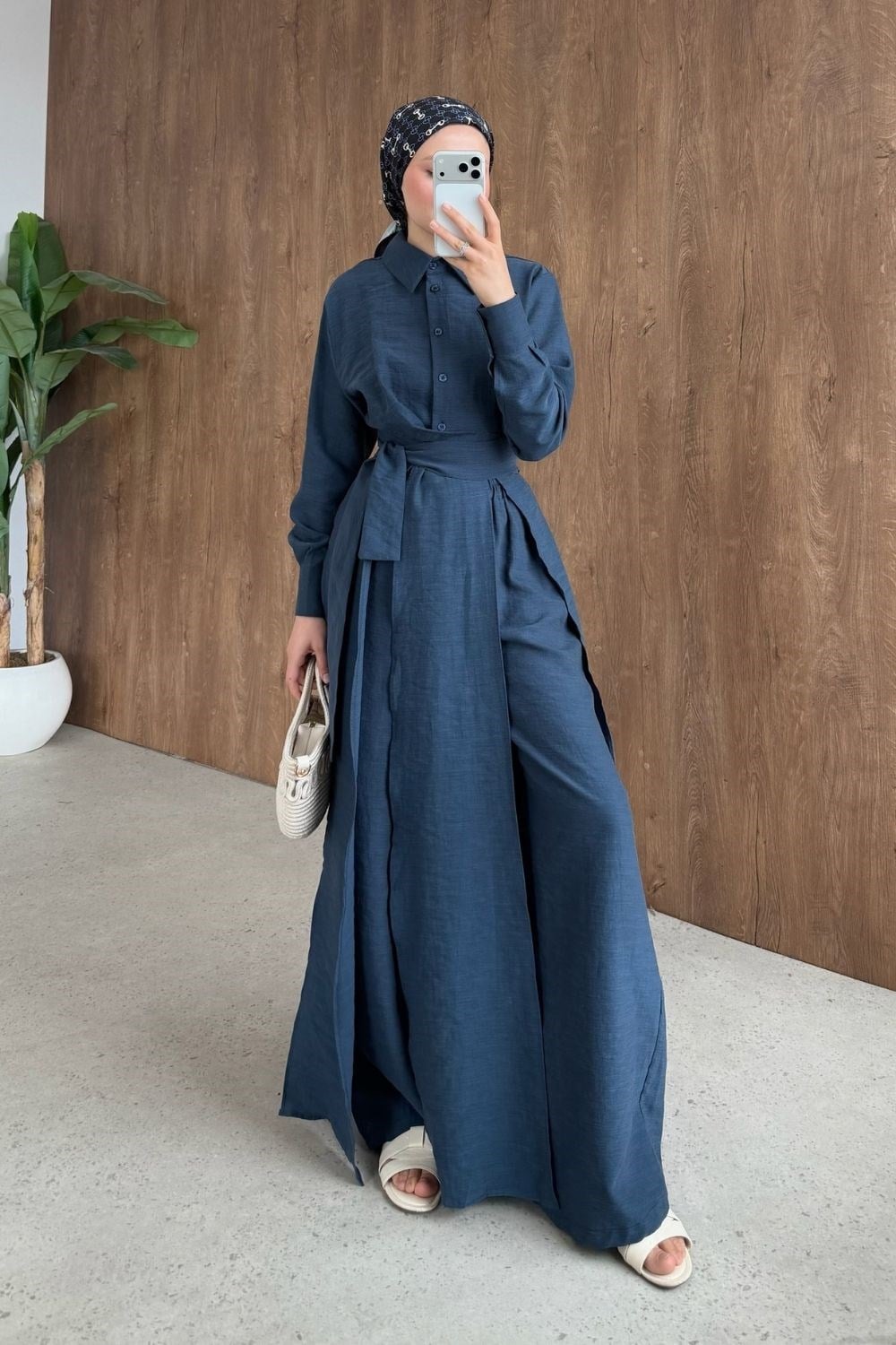 Celine Yırtmaçlı Pantolonlu Takım İndigo 8058 