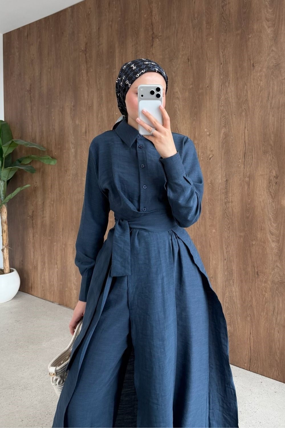 Celine Yırtmaçlı Pantolonlu Takım İndigo 8058 