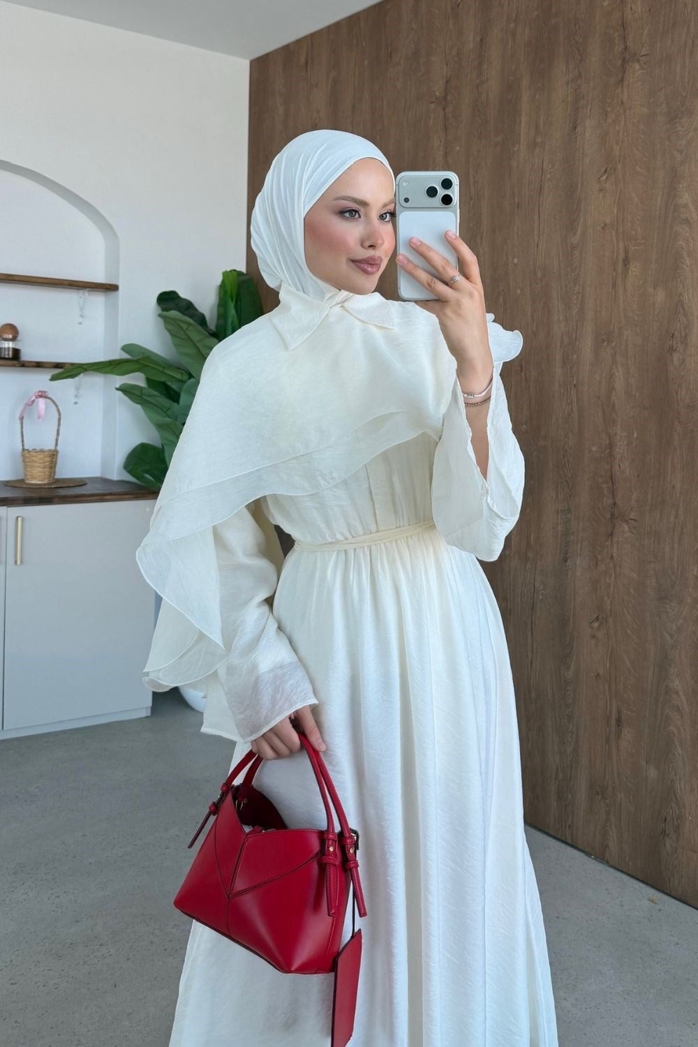 Lilyum Pelerinli Elbise Beyaz 80620 
