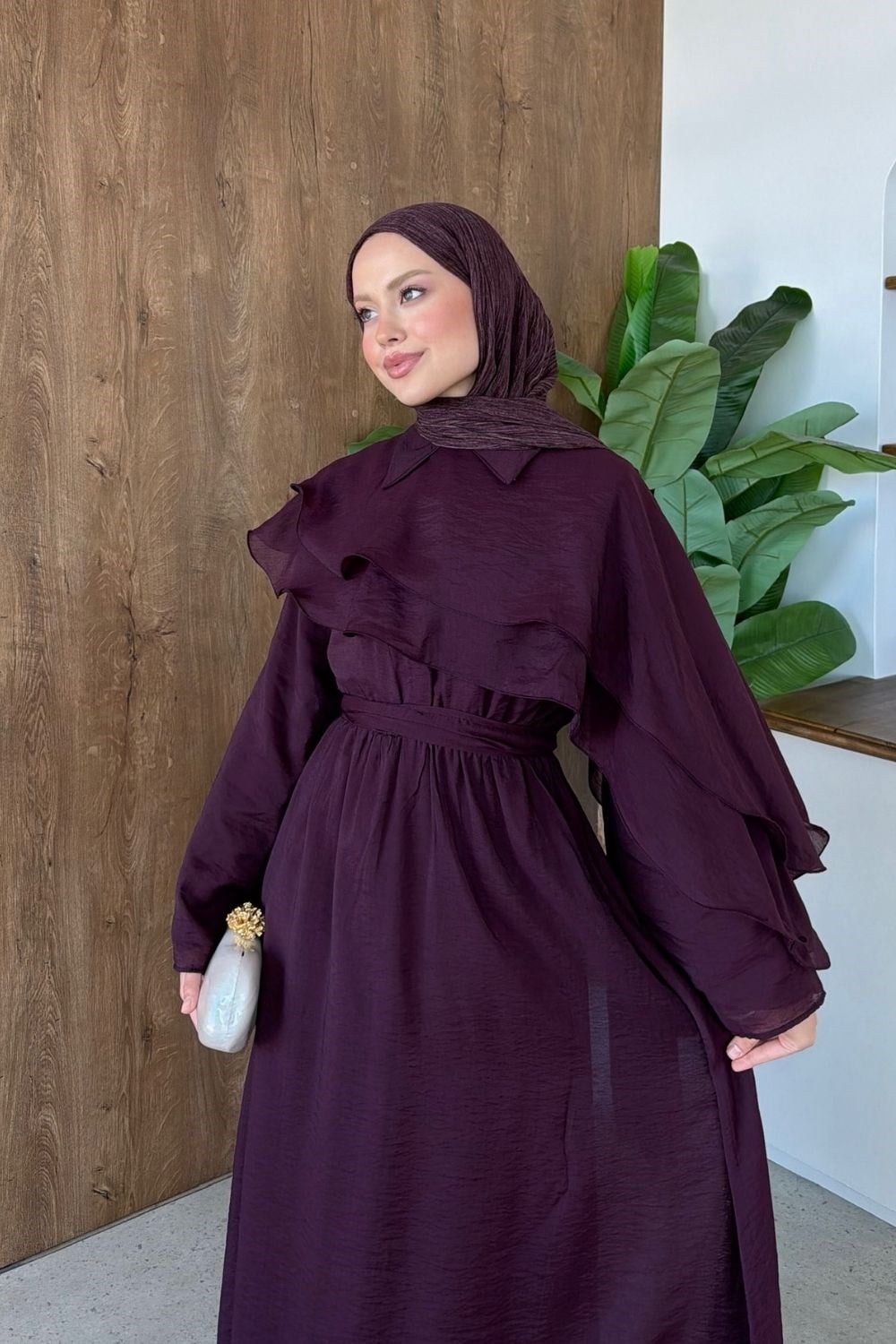 Lilyum Pelerinli Elbise Mor 80620 