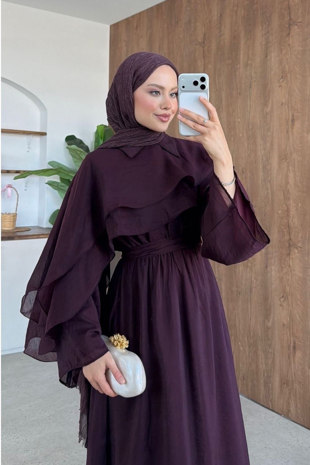 Lilyum Pelerinli Elbise Mor 80620 