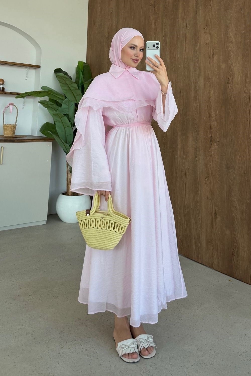 Lilyum Pelerinli Elbise Pembe 80620 