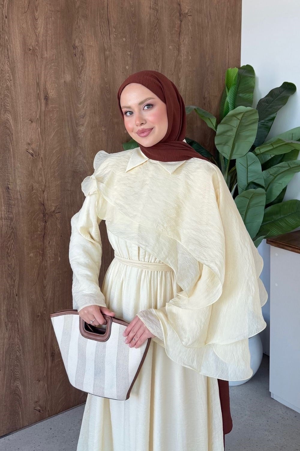 Lilyum Pelerinli Elbise Sarı 80620 