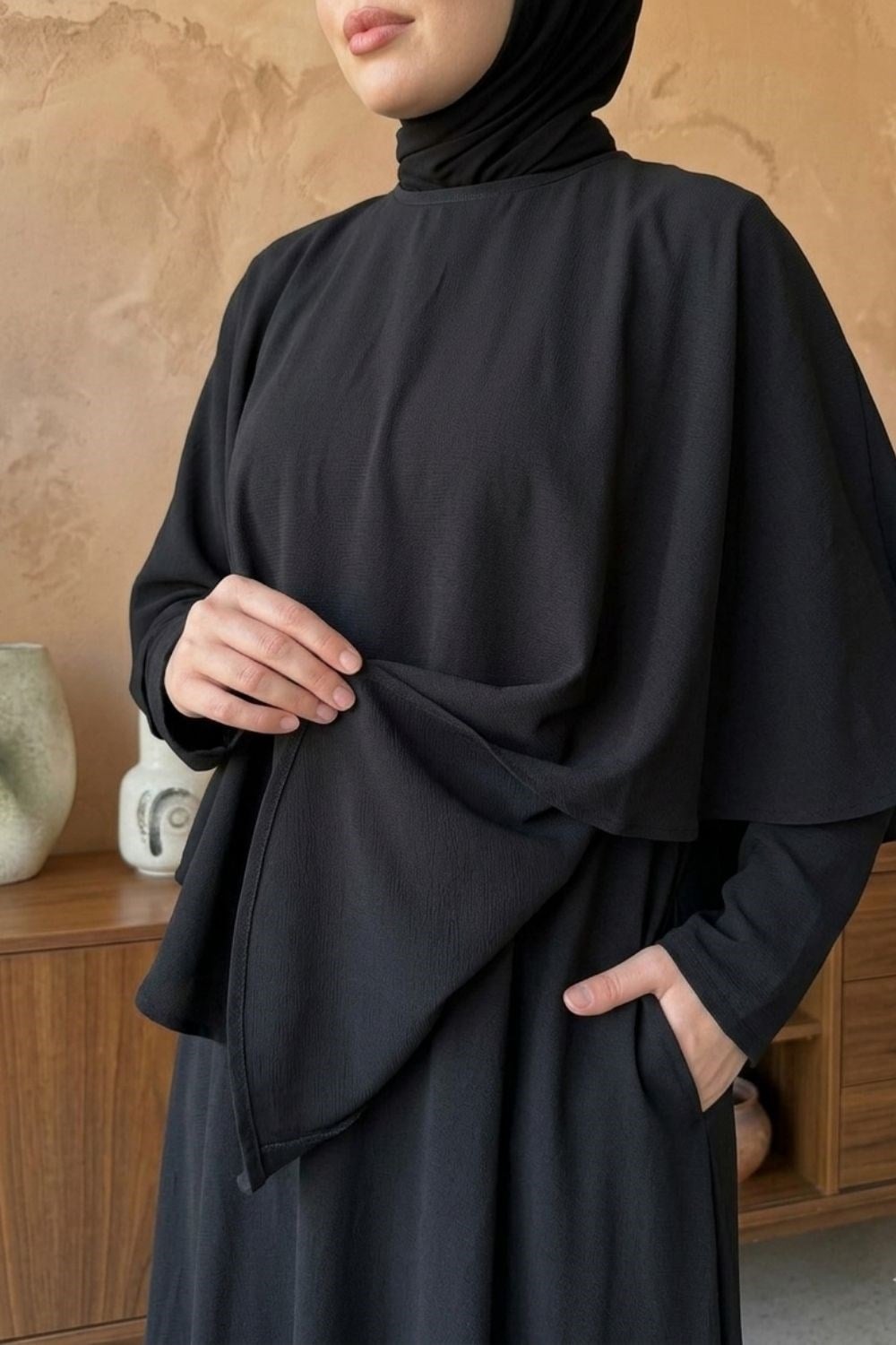 Zena Pelerinli Elbise Siyah 8064 