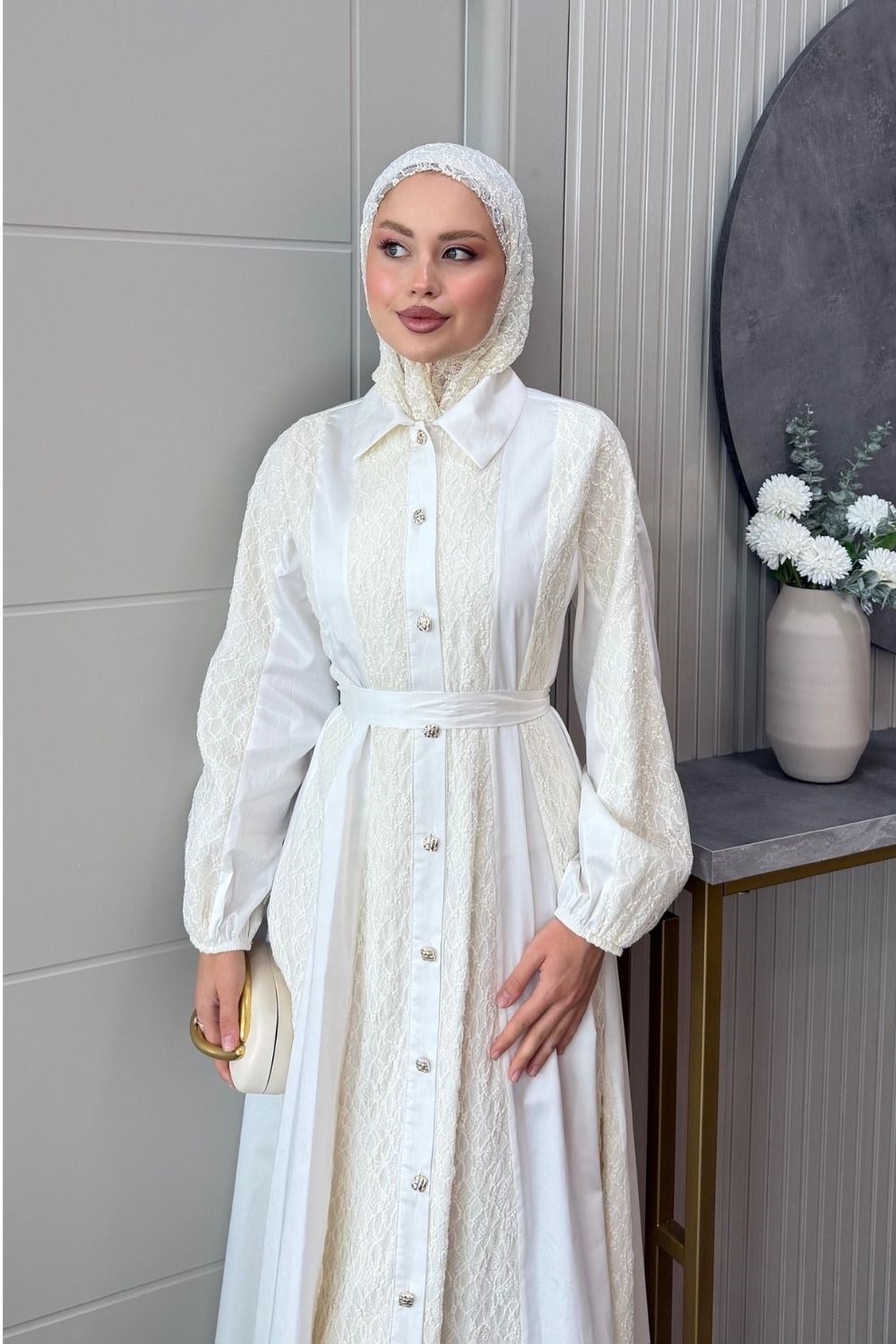 Romantik Dantel Detaylı Elbise Beyaz 80650 