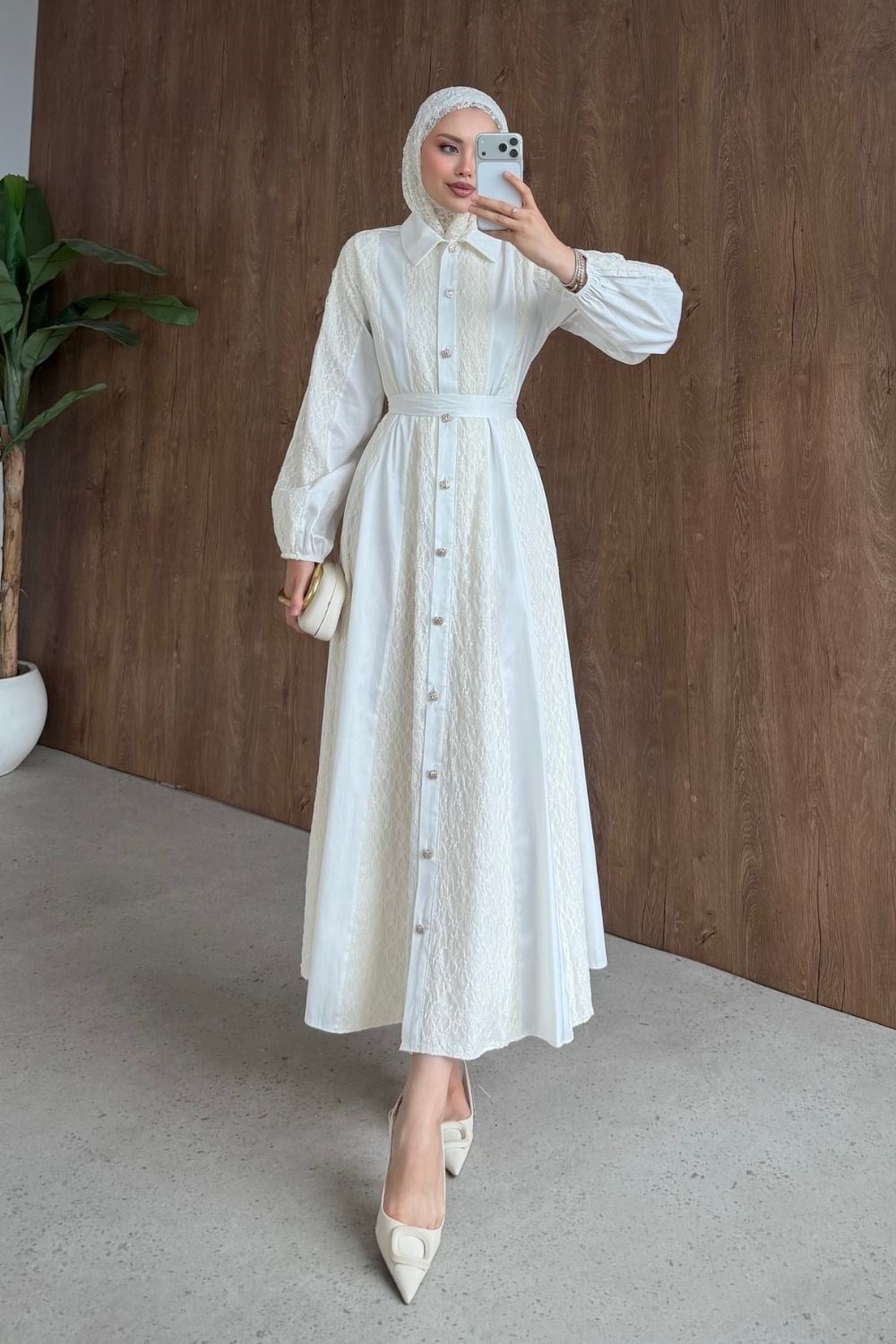 Romantik Dantel Detaylı Elbise Beyaz 80650 
